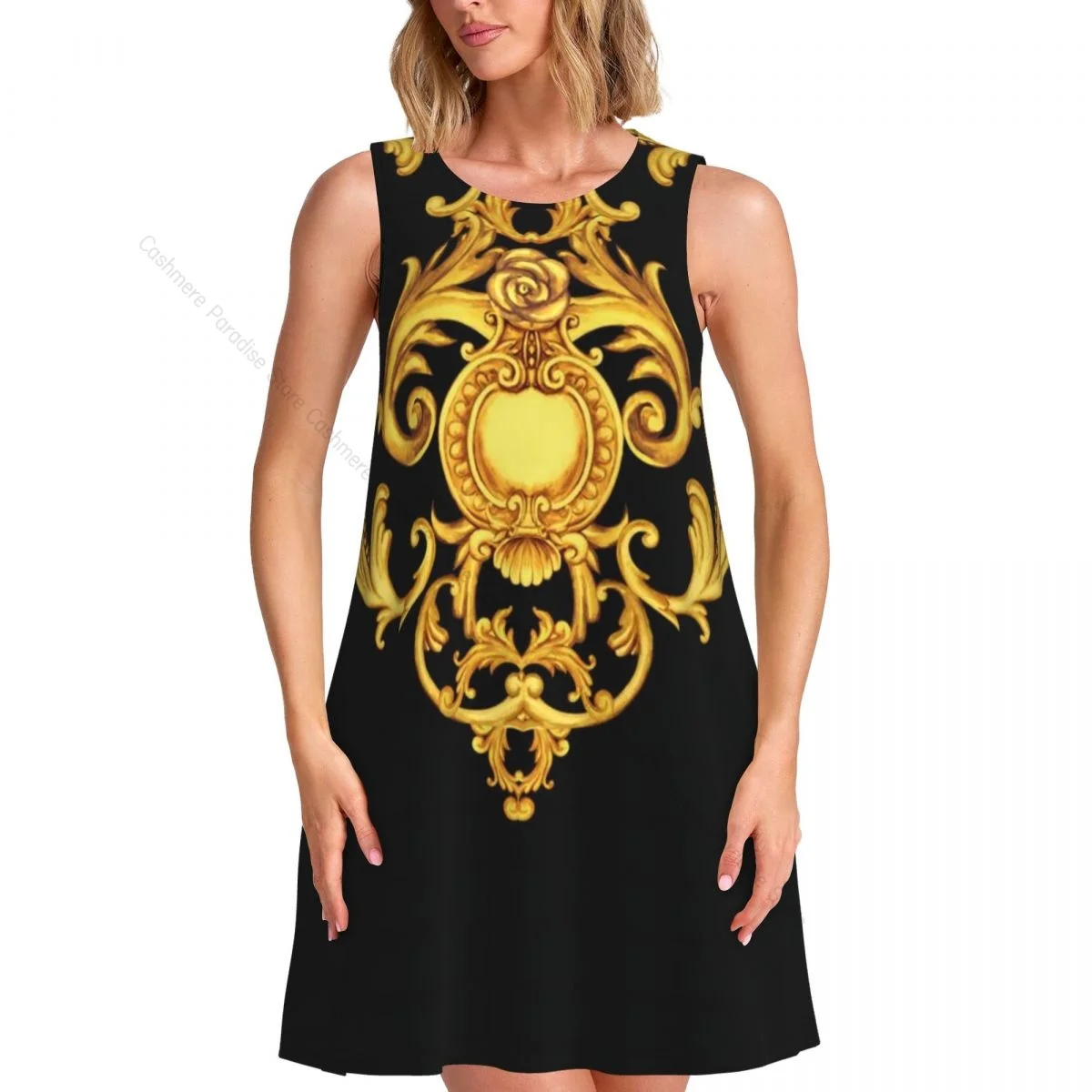 Robes de luxe baroques pour femmes, vêtements sans manches, col rond, longueur, 2025