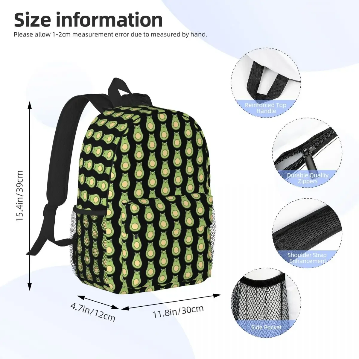 Cute Kitty Avocado AVOCATO Backpacks Teenager Bookbag Casual Children School Bags Travel Rucksack Shoulder Bag Large Capacity