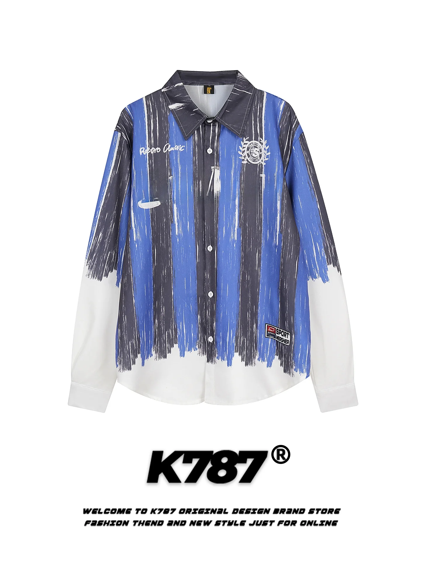 

K787 American fiti Long Sve irt Loose Casual Color Blo Sports Sle Men's Spring Outerwear Street Faion