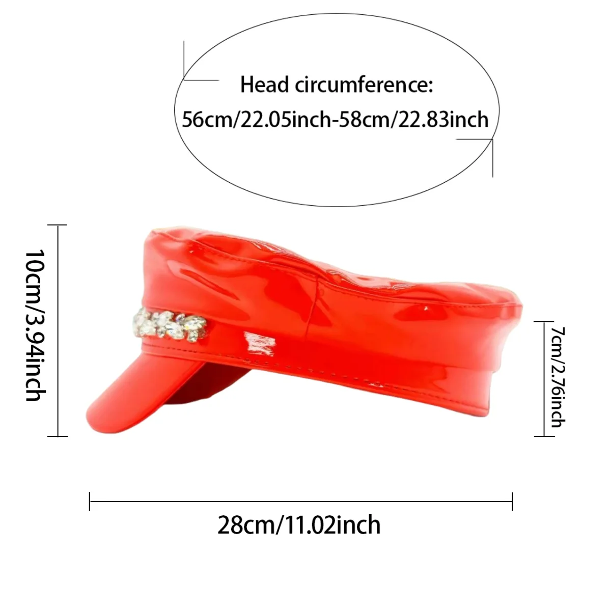 홍루안 레이저 가죽 캡틴 모자 라인스톤 & 여성용 밀리터리 캡, 레이브 페스티벌 액세서리 & 파티 캡 남성 코스프레 여성용