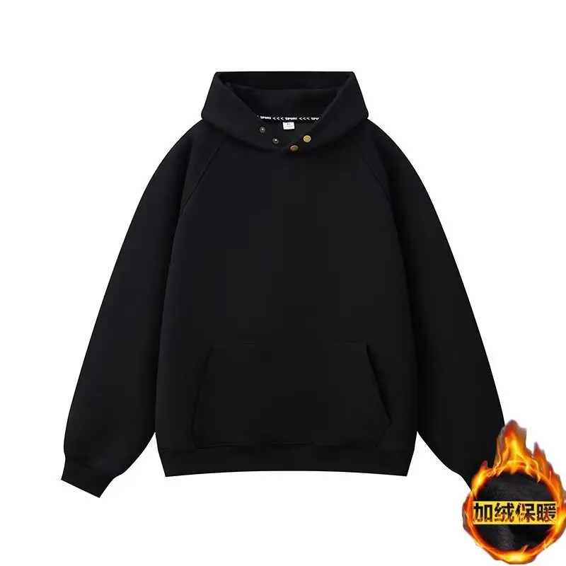 เสื้อฮู้ดลำลองผู้หญิงสไตล์เกาหลีฮาราจูกุ แต่งกระดุม ตัดต่อผ้า สีพื้น สไตล์สตรีทแวร์ Y2k สำหรับฤดูใบไม้ร่วงและฤดูหนาว