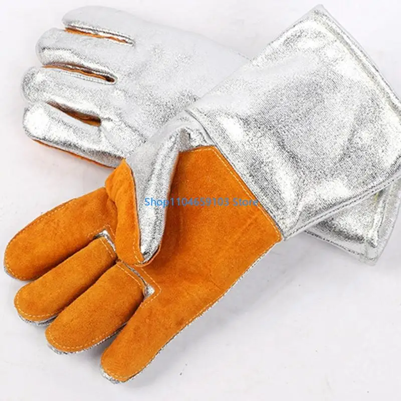Aluminized Gloves for Welding Baking Kitchen Oven Thickend Glove Thermal Insulating Gloves Leather Safety Work Gloves
