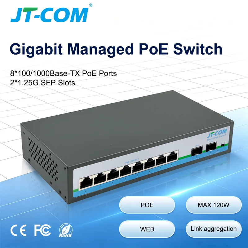 10-Port Full Gigabit L2- Managed PoE Switch Support VLAN SNMP IGMP Web Management For IP Camera Wireless AP Surveillance Network