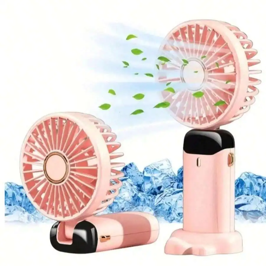 

1pc Handheld Electric Fan With Phone Holder & Lanyard, Portable Desktop Fan, USB Rechargeable Battery Powered, LED Display,