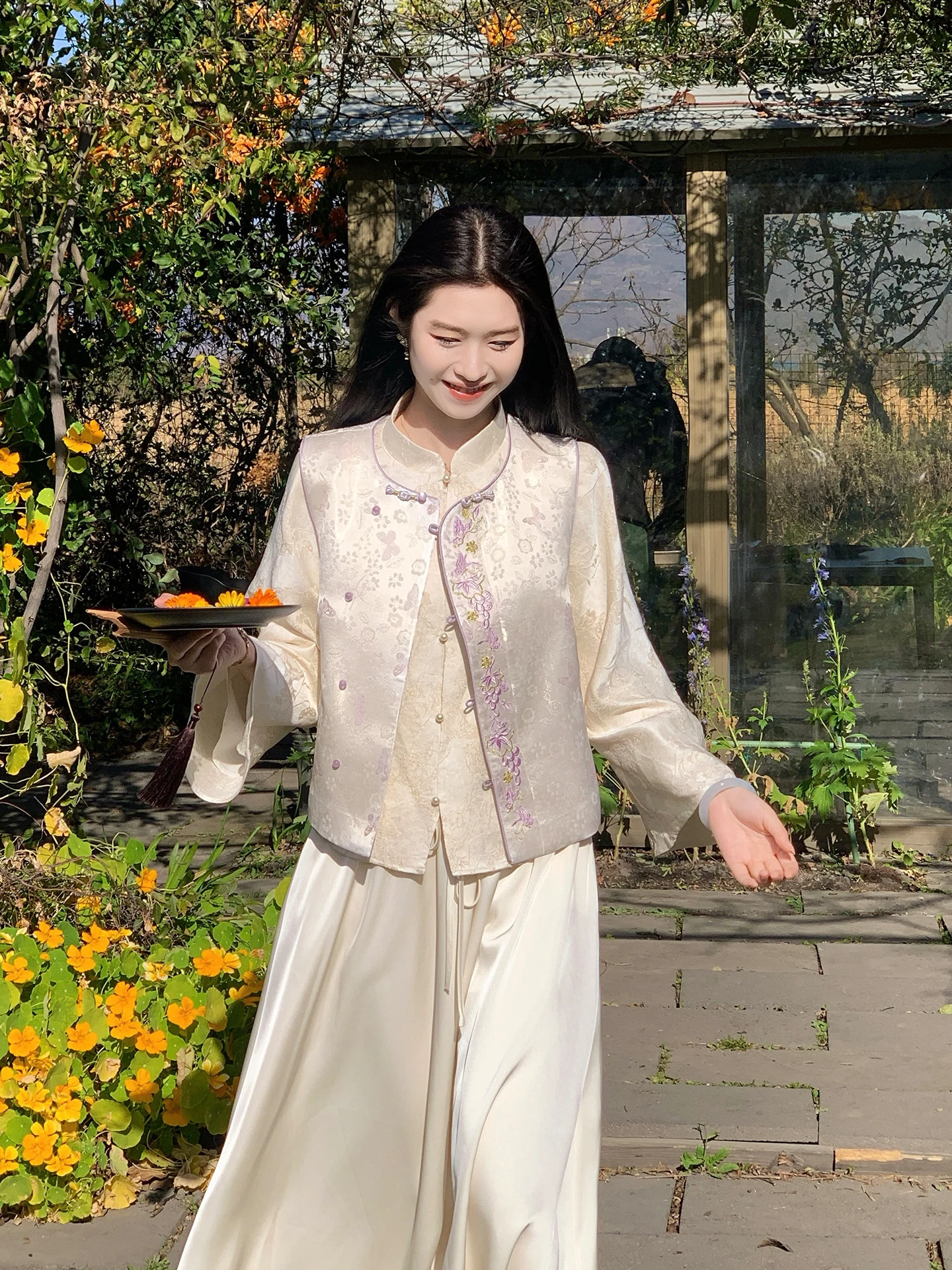 New Chinese Style Purple Embroidered Slim Fit Vest Women's Spring Short Outerwear LingXian ZhiHe Apricot Mountain Moon