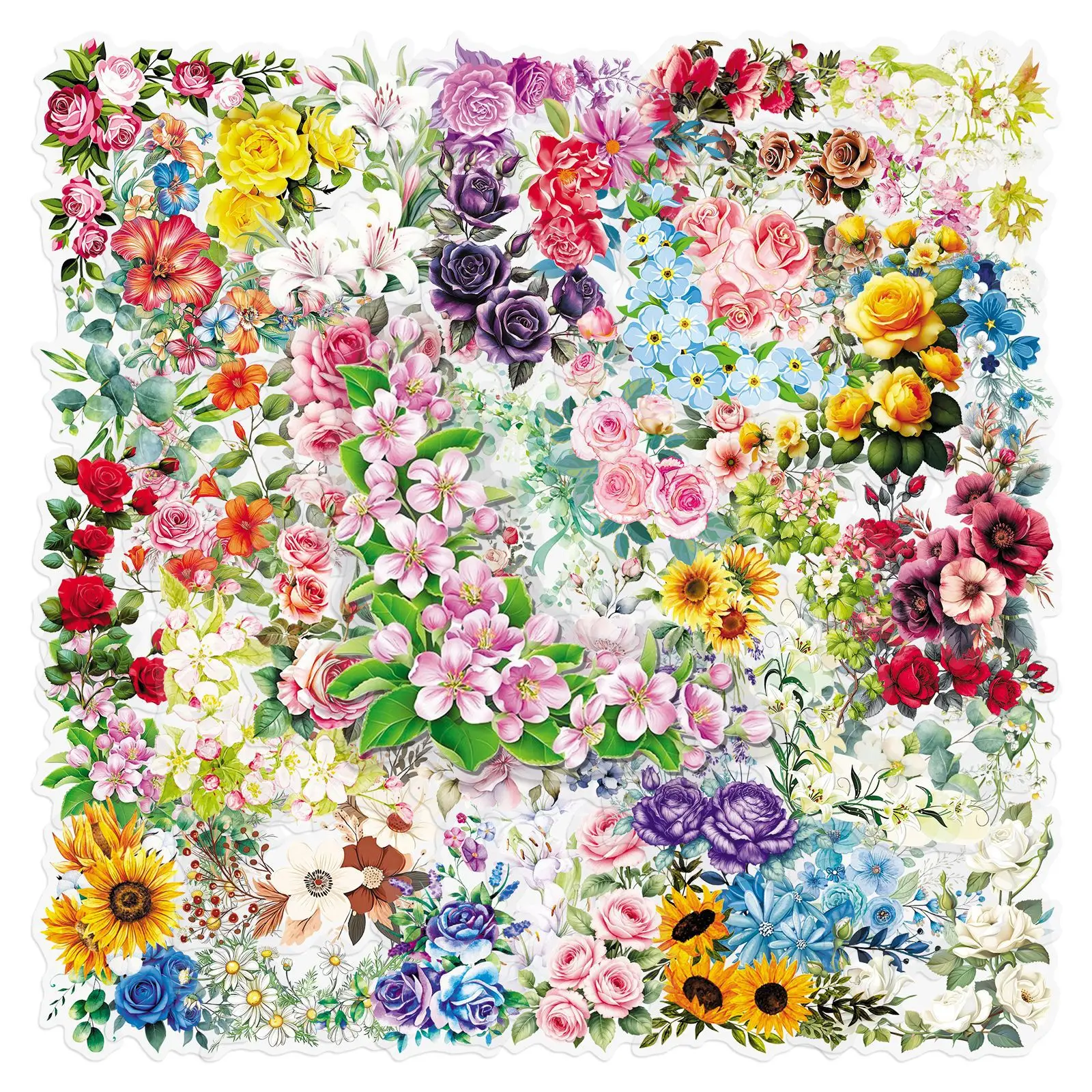 50 Pcs Floral Border Art PET Clear Stickers Exquisite Floral Girly Heart For Scrapbooking Material Water Bottle DIY Stickers