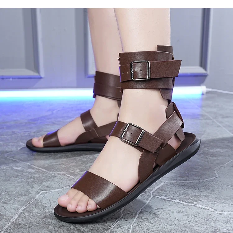 Modische Römische Sandalen für Herren, Sommertrend, Doppelriemen, Rutschfest, Weiche Sohle, Atmungsaktiv, Lässige Slip-On Pantoffeln-2530 – Detail 4