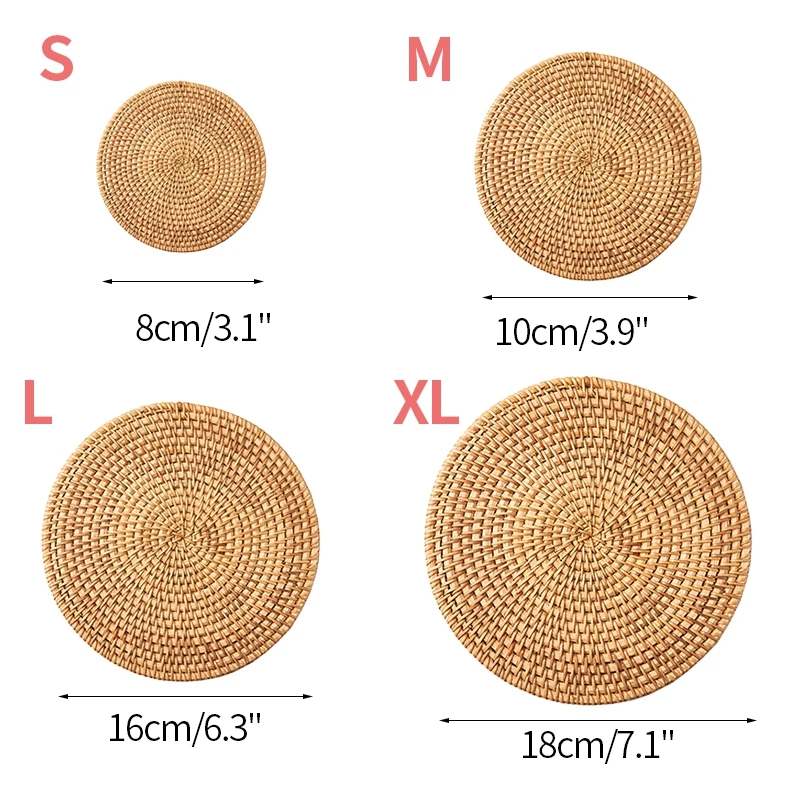 Rattan Table Mats Round  Placemat for Home Office Coffee Cup Pad Handmade Woven Insulation Heat Coasters  Dinner Table Decor