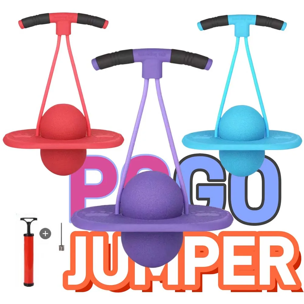 Jumper Pogo z uchwytem i pompką do piłek, zabawka do skakania o wysokim skoku Bounce Jump Trick Board Pogo Bouncing Ball Bezpieczny i zabawny kij Pogo dla dzieci