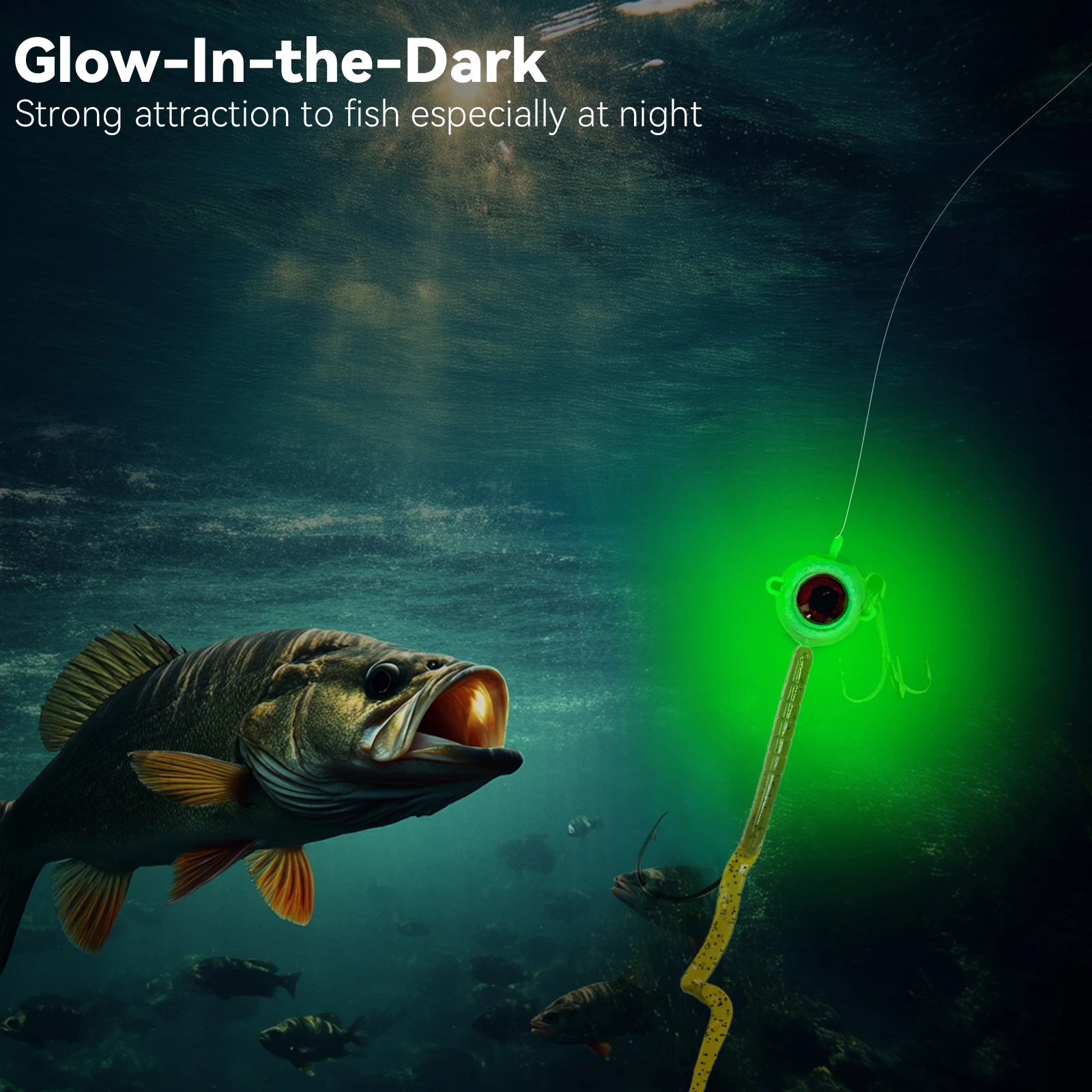 Qualy 10 pièces crochets de tête de gabarit lumineux 5g 7g hameçons à longue tige avec hameçon triple oeil de poisson crochet de gabarits pour leurres souples