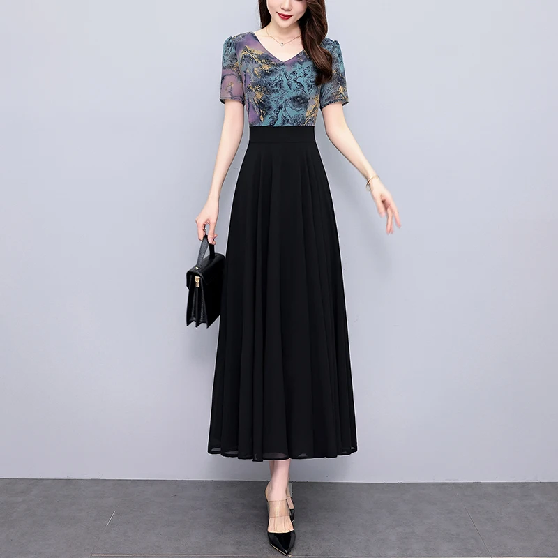 2025 Summer New Casual Chiffon Chic Dress for Women Elegant Bodycon Luxury Prom Vestidos Vintage Black Party Night Long Vestidos