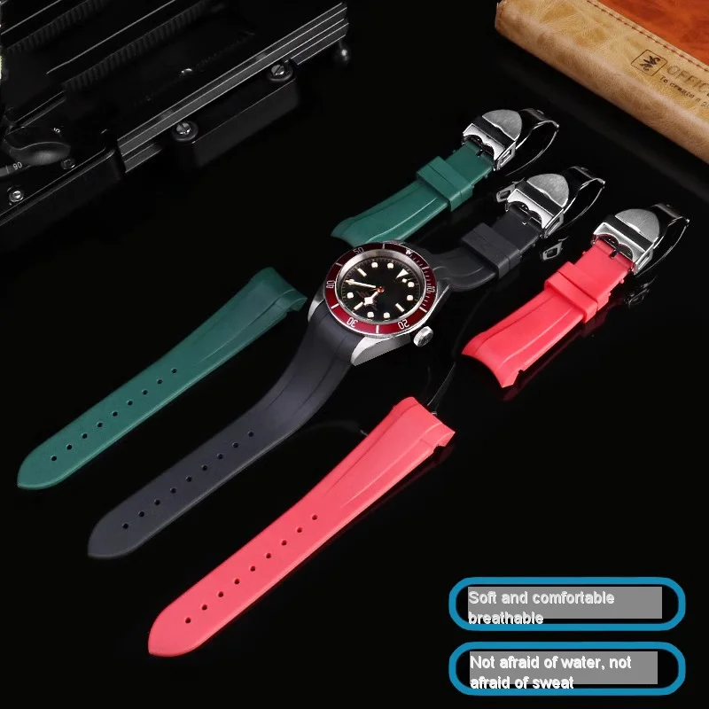 حزام ساعة مطاطي عالي الجودة لتيودور بلاك باي 1958 M79030N برونزية صغيرة زهرة نحاسية زهرة حمراء 22 مللي متر سوار نهاية منحنية