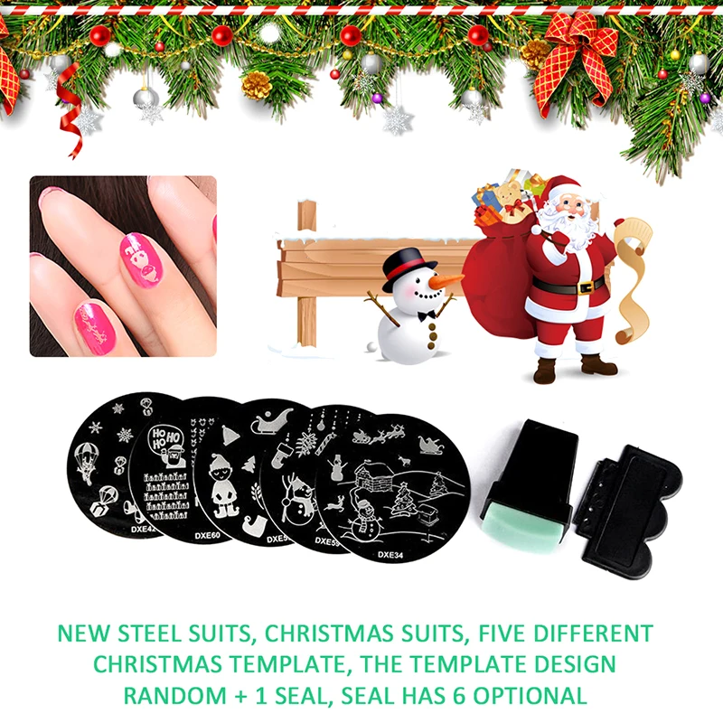 

Christmas Nail Art Stamping Plates Drawing Template Snowman Santa Claus 3D Image Stencil Mold Printing Tools