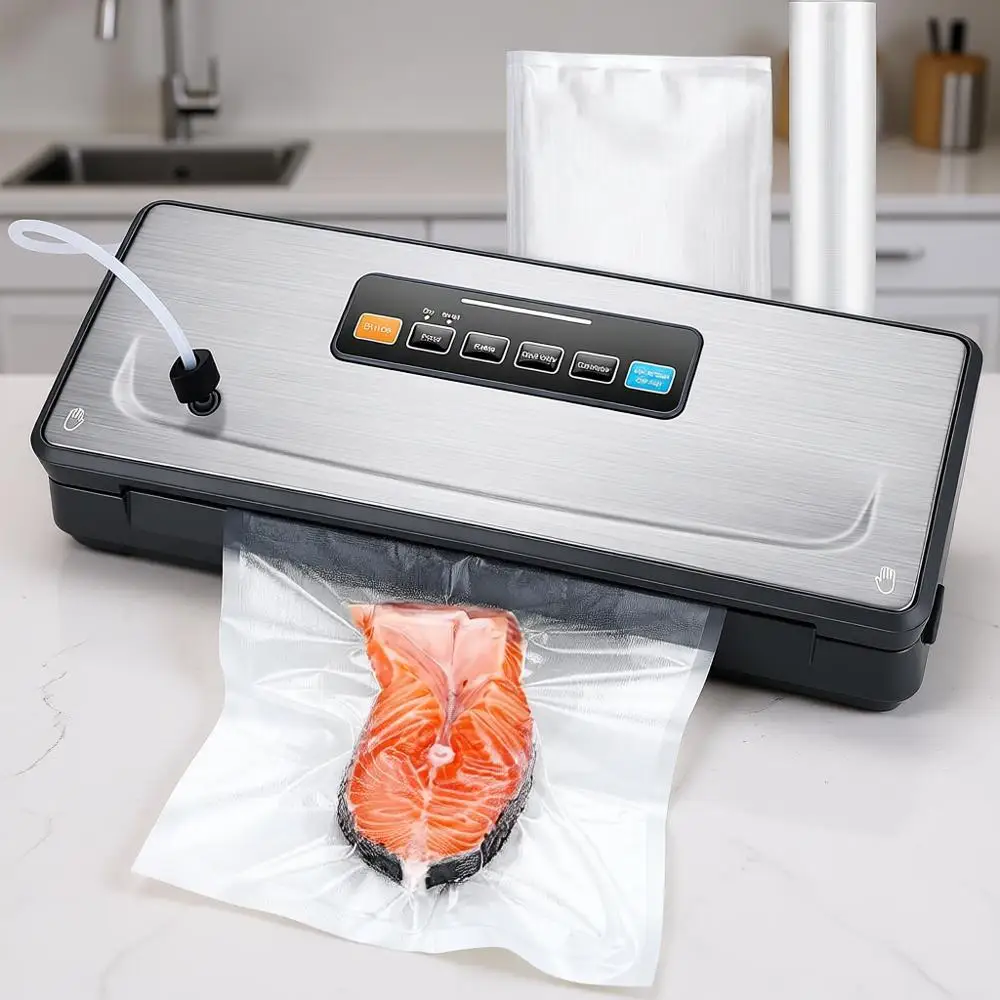 

Rechargeable Cordless Vacuum Sealer with 20ft Bag Storage and Cutter, 5 Rolls with Starter Kits, Portable & Airtight Vacuum Food