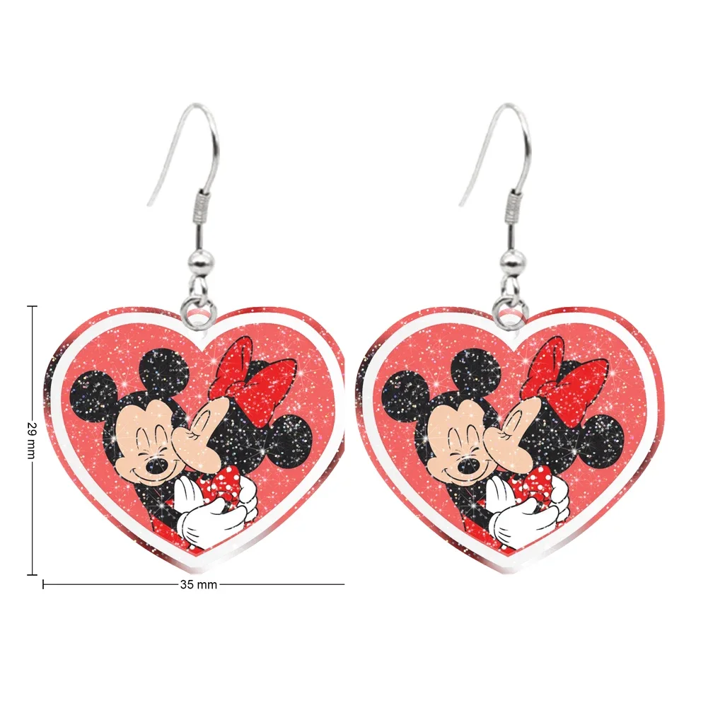 

Happy Valentine's Disney Mickey Minnie Heart Shape Pendent Earring Design Clear Glitter Resin Earrings Hook Women Accessories