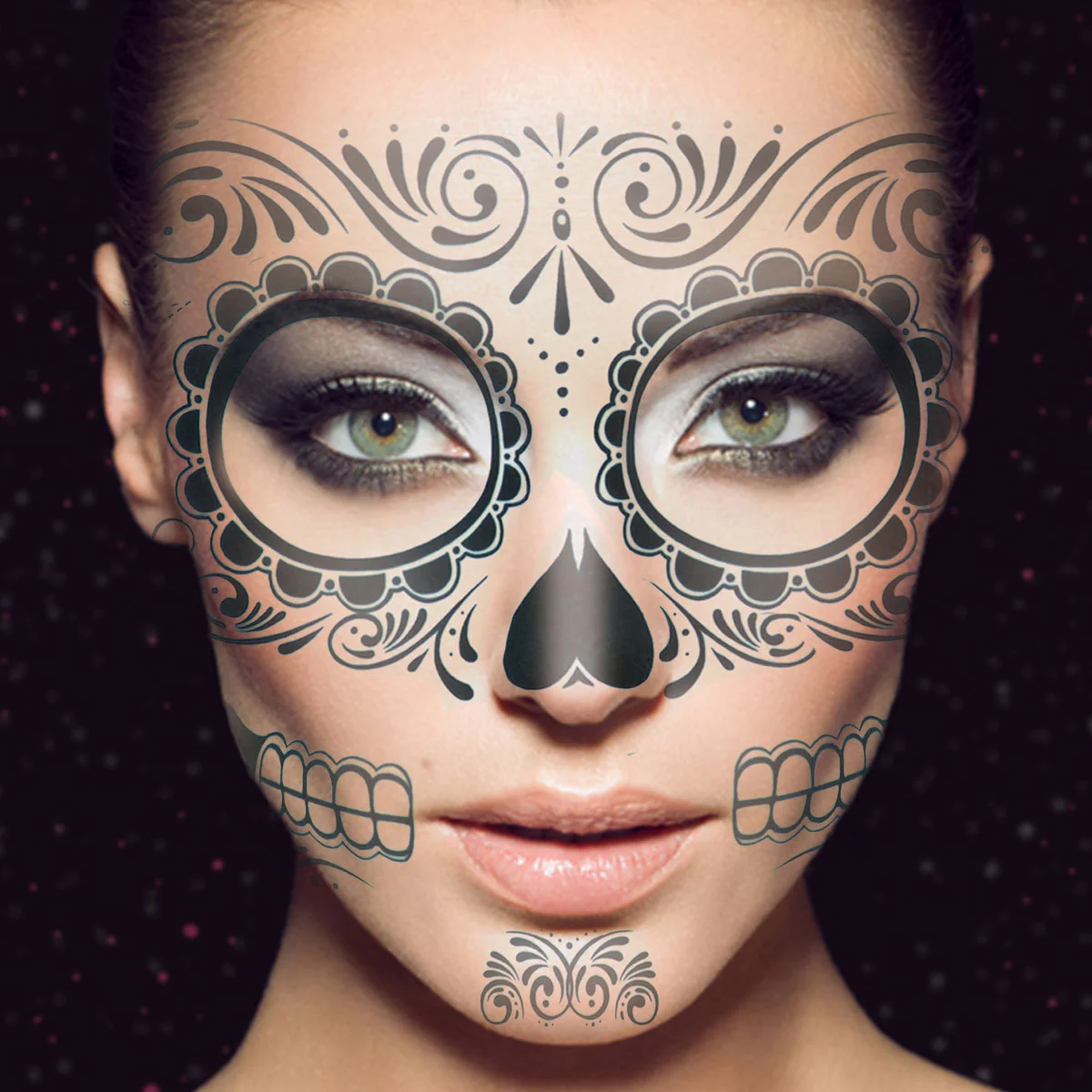 

Temporary Tattoos, 2pcs Day of the Dead Sugar Temporary Makeup Temporary Tattoos Stickers for Men Kids