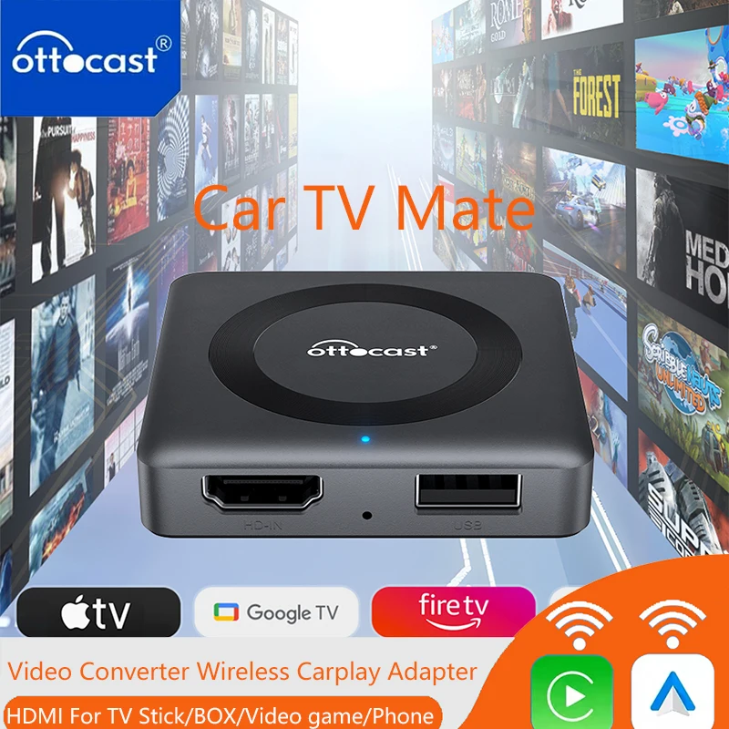 

Ottocast Car Tv Mate HDMI мультимедийный адаптер проводной и беспроводной Carplay видео конвертер для Google Android TV Stick Game Box