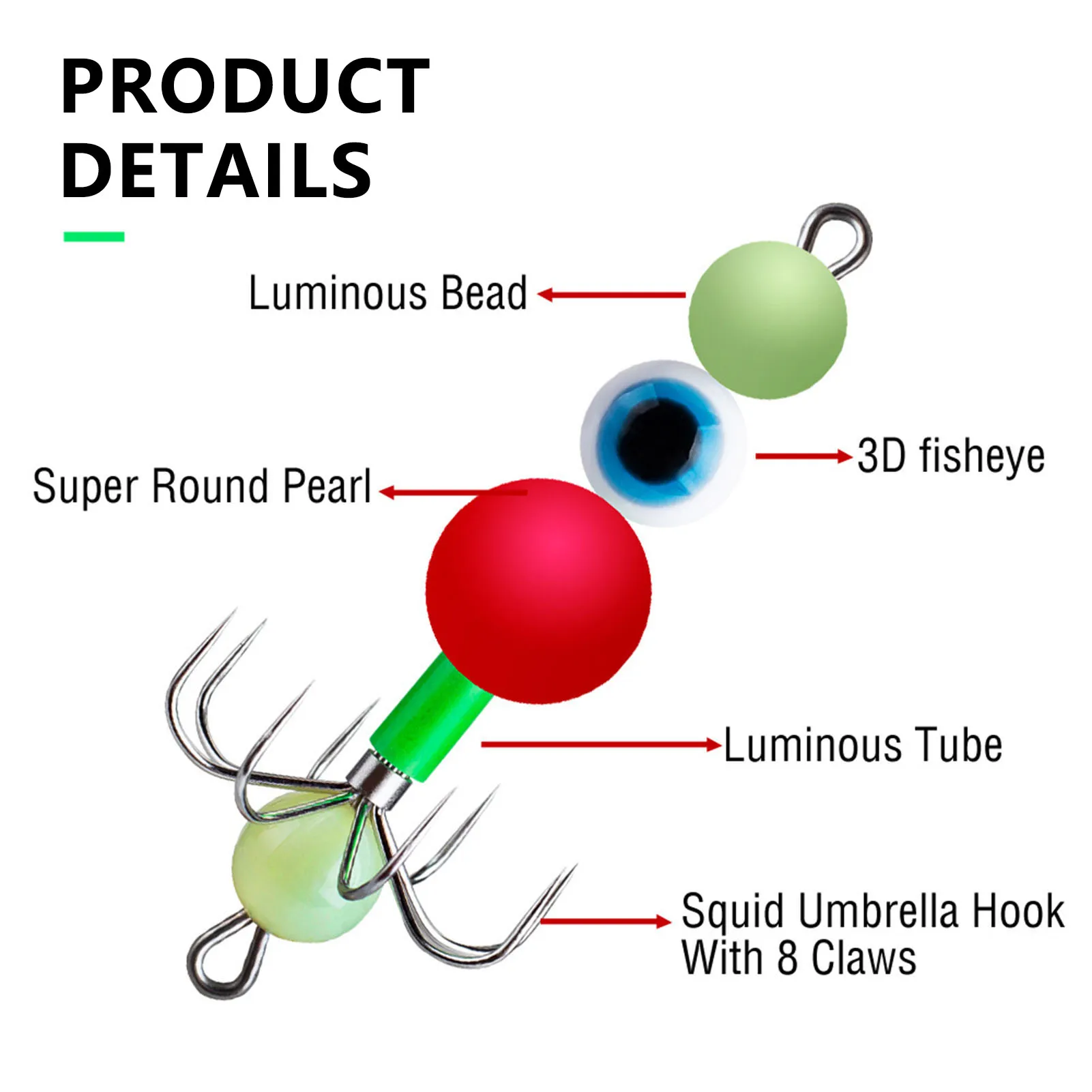 Luminous Squid Hook Super Sharp Luminous Fishing Bead Without Thorns Umbrella Hook Universal High Carbon Steel Explosive Hooks