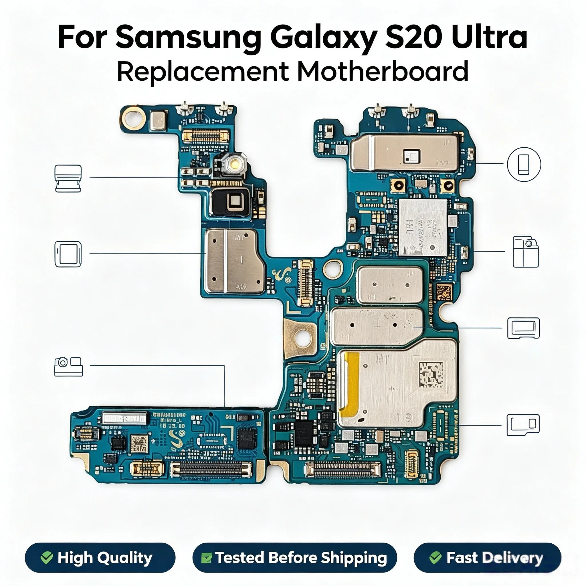 Fully Tested Unlocked Repair Mainboard For Samsung Galaxy S20 Ultra S20U SM-G988U SM-G988B SM-G988N SM-G9880 Motherboard