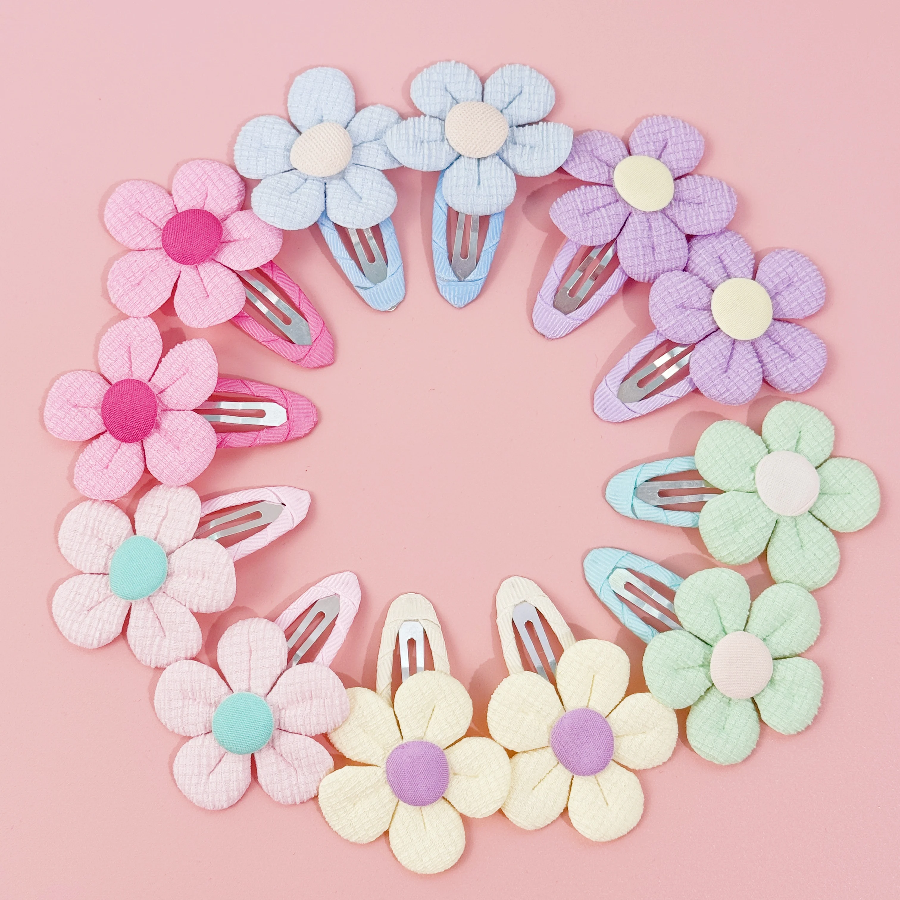 12pcs Cute Flower Hair Clips Fabric Floral BB Barrettes Clips Kids Girls Sunflower Hairpin for Children Kids Hair Accessories