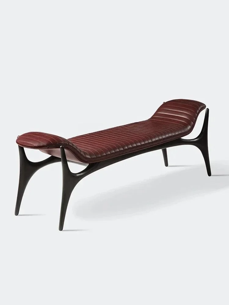 Italian light luxury new Chinese walnut entrance hotel room bedroom, end of bed stool, shoe changing stool
