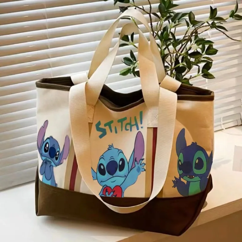 

Stitch Shoulder Bag Disney Cartoon Cute Characters Canvas Handheld Leisure Large Capacity Tote Shopping Versatile Storage Bag