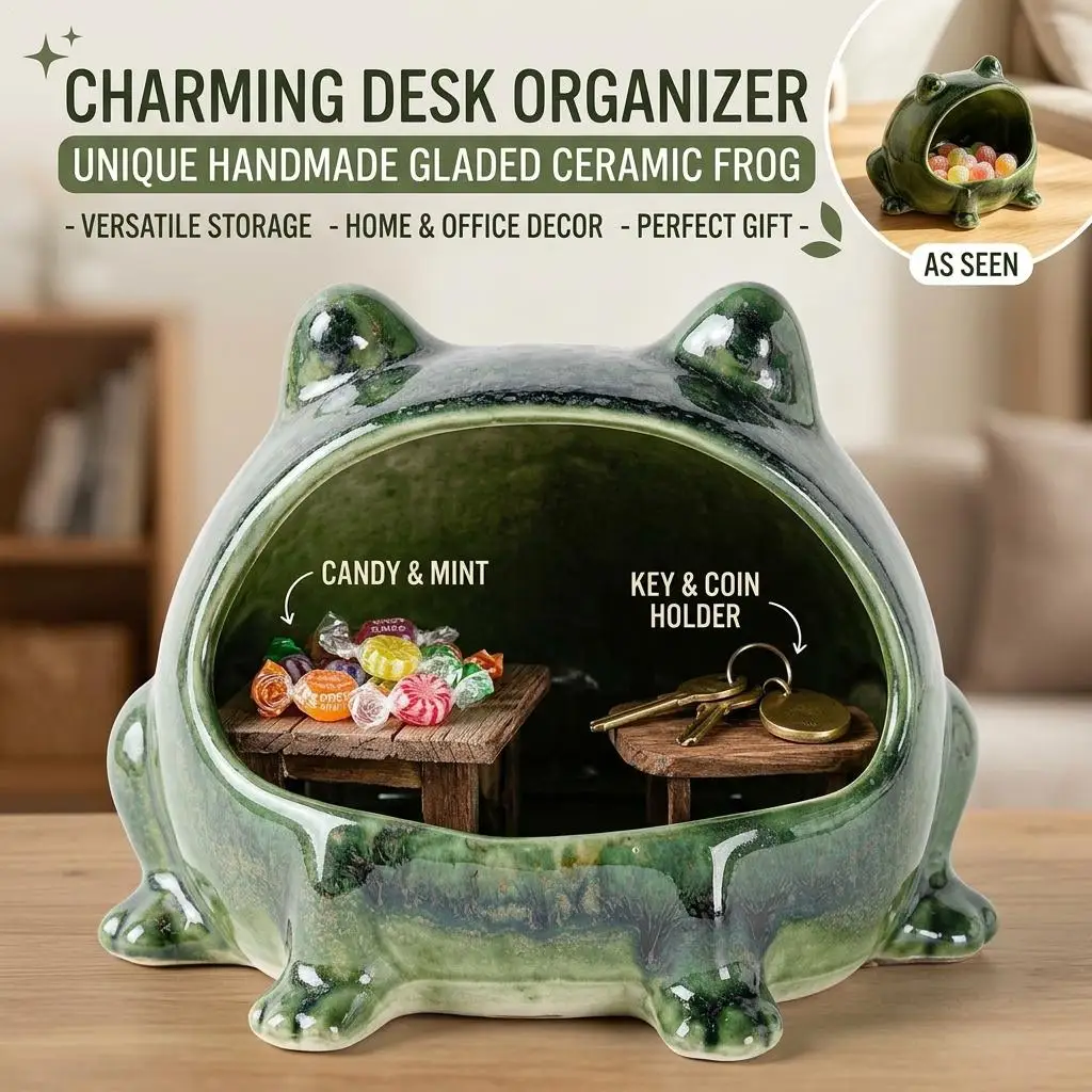 Big-Mouth Frog Seasoning Jar Ceramic Frog Ceramic Storage Bowl Creative Animal Figurine Key Candy Sundries Container Entrance