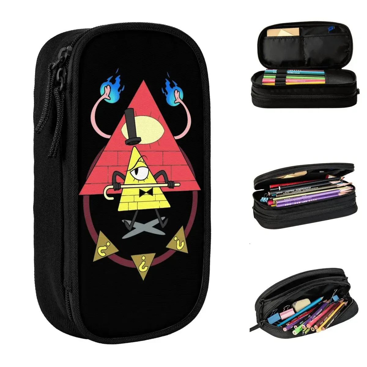 Bill Cipher Gravitys Falls Large-capacity Pencil Case Merch Double Layer   Stationery Girl Makeup Bags Birthday Gift