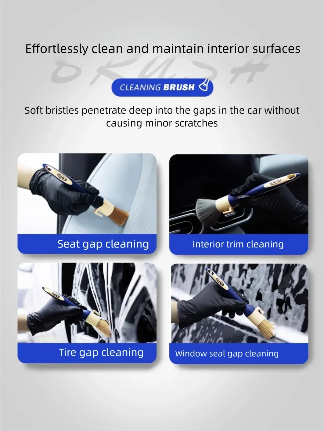 3Pcs Car Detailing Brush Set Boar Bristles PBT Fiber Soft Rubber Handle Auto Interior Dashboard Vents Grille Cleaning Tool Set