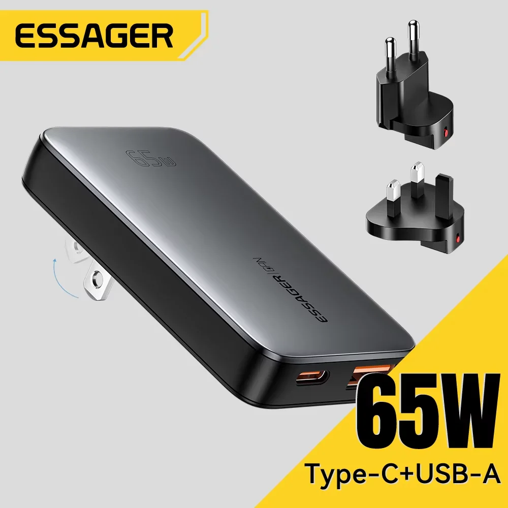 

Essager Ultra Thin 65W GaN Travel Charger Quick Charge 4.0 PD3.0 PPS Portable Type C Charger For iPhone Samsung Macbook Laptop