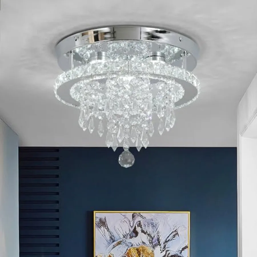 

Современная хрустальная люстра 11,8 дюйма, светодиодный потолочный светильник, хромированный, для спальни, прихожей, кухни, столовой