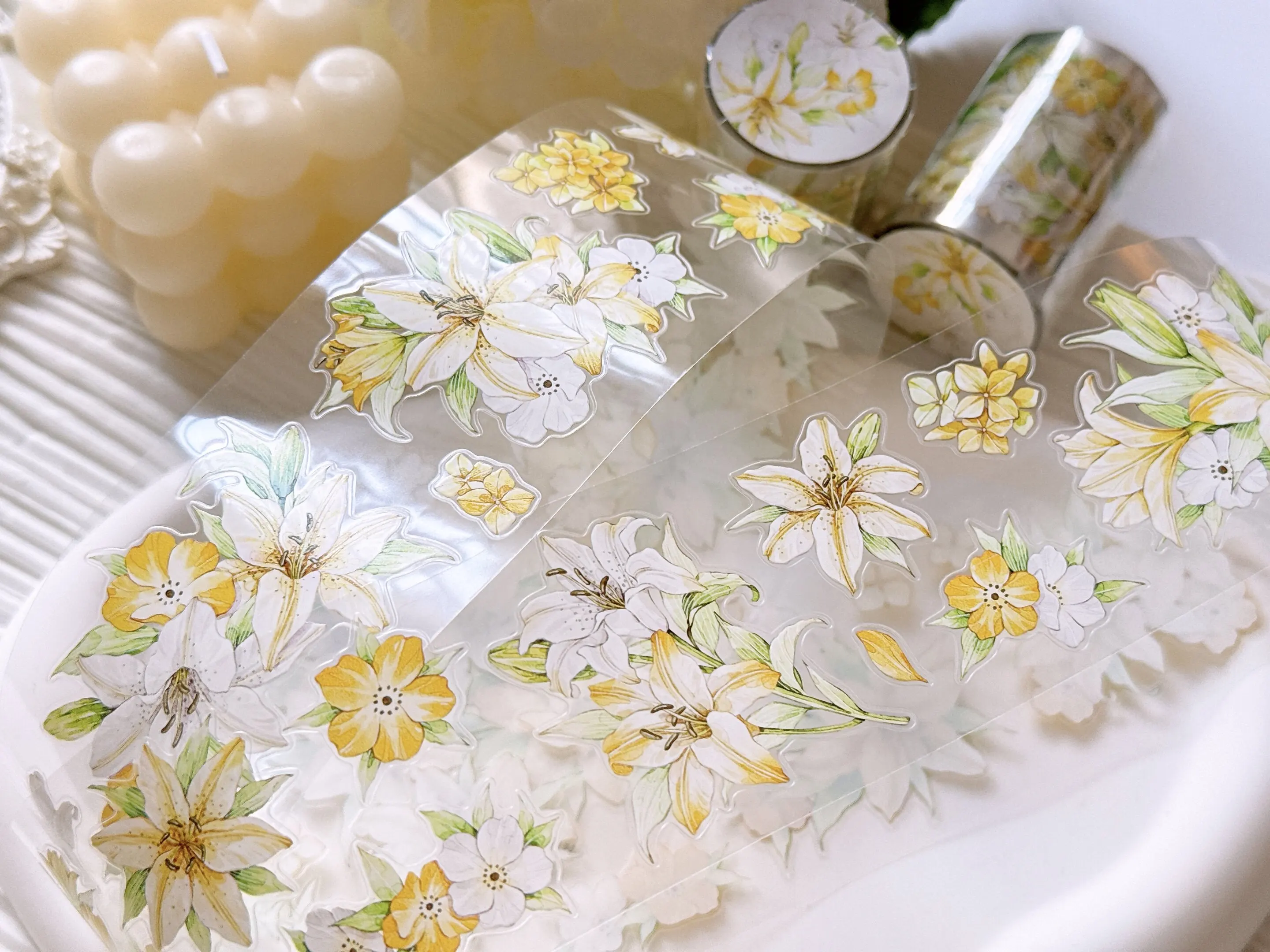Washi Pet Tape Roll Die Cut | [Shiny Lily] Fresh Lily Flower Journal