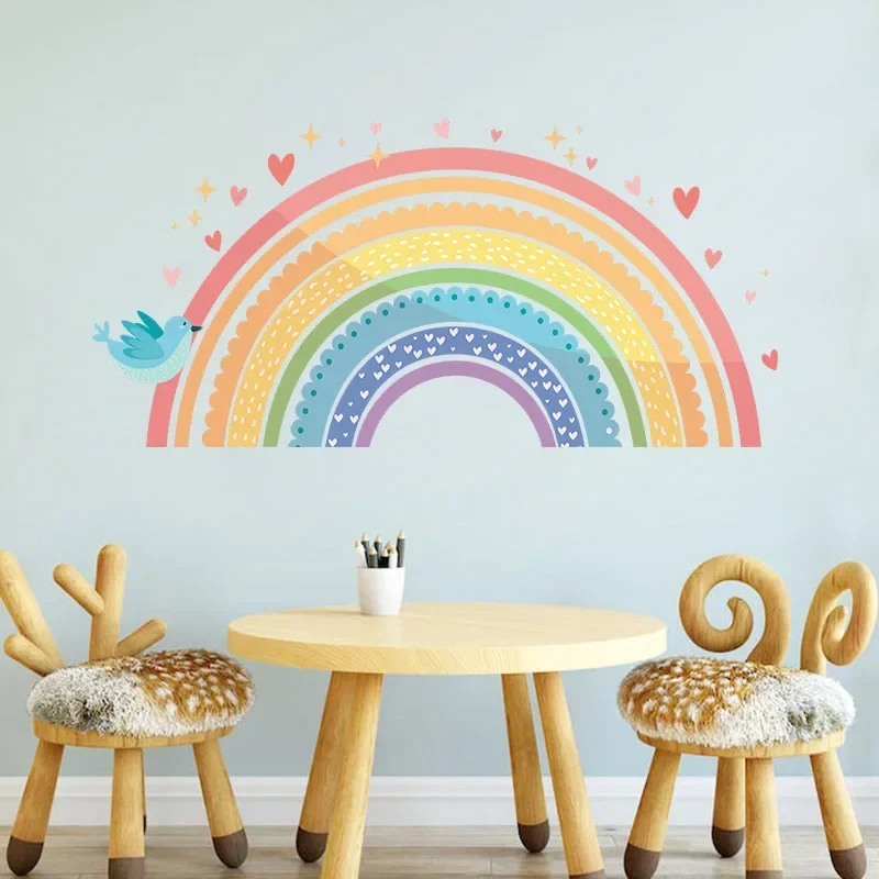 Embellecedor de pared de arcoíris de dibujos animados para niños, pegatinas decorativas para dormitorio, porche comercial, decoración del hogar,