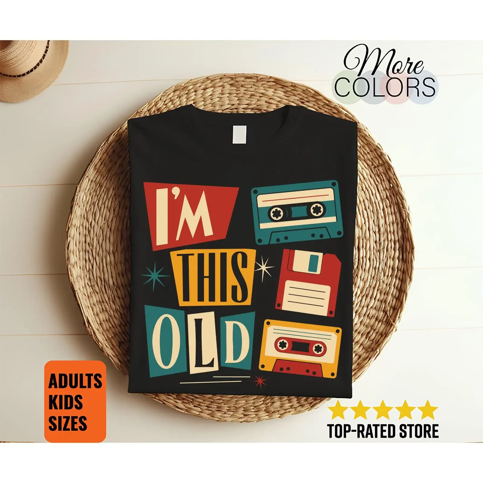I'm This Old Funny Retro T Shirt Cassette Floppy Disk 80s Birthday Nostalgic Vintage 90s Technology for Adults Kids vintage