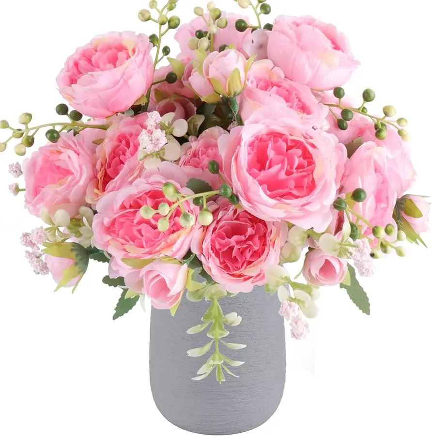 

Artificial Peonies Silk Flowers, Pink Faux Peony Bouquet 4 Bundles Florals Arrangements Decor for Farmhouse Home Boho Wedding Ta