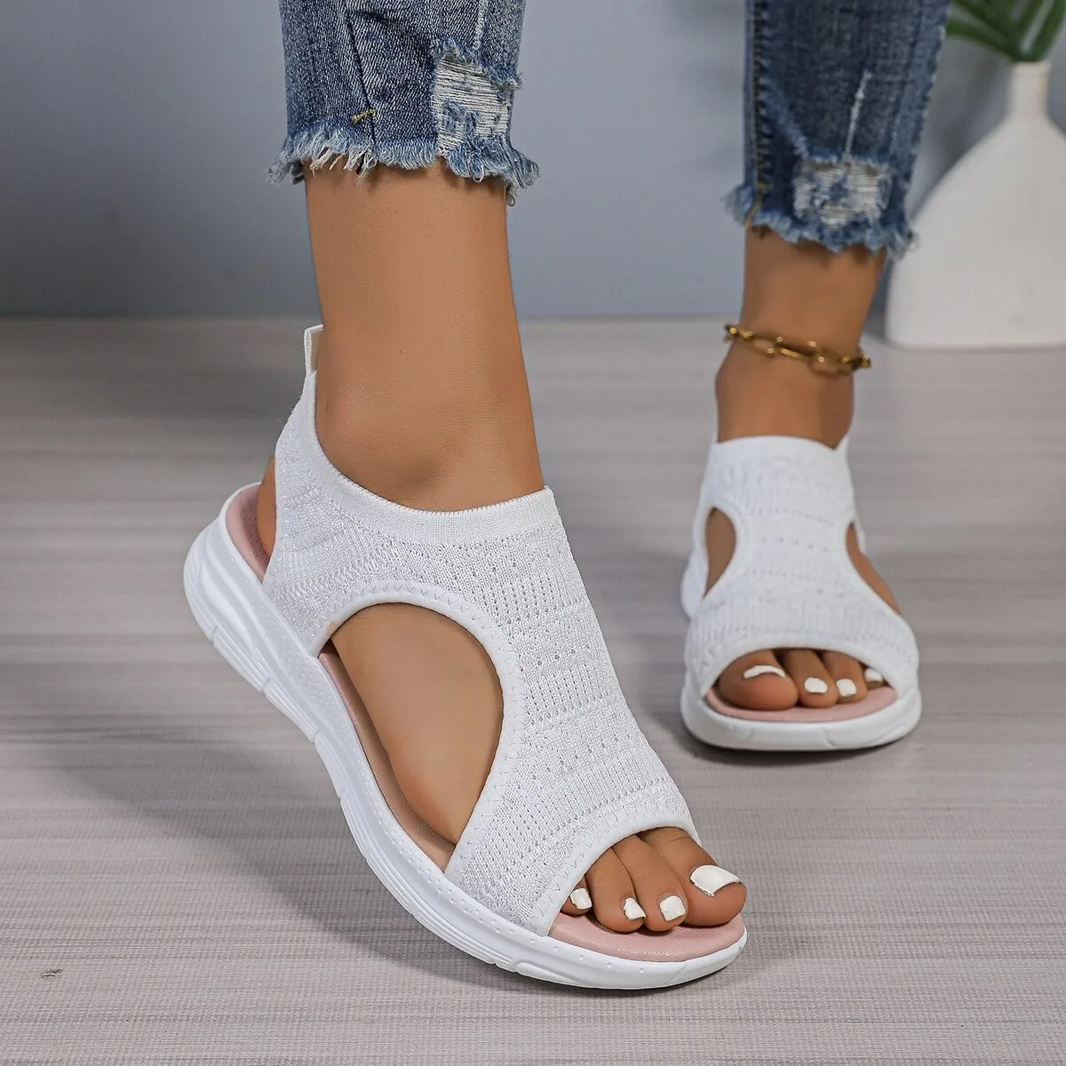 Modische neue Stil elegante Mesh Keilabsatz Sandalen Sommer runde Zehen bequeme Anti-Rutsch-Fischmaul Casual Sandalen
