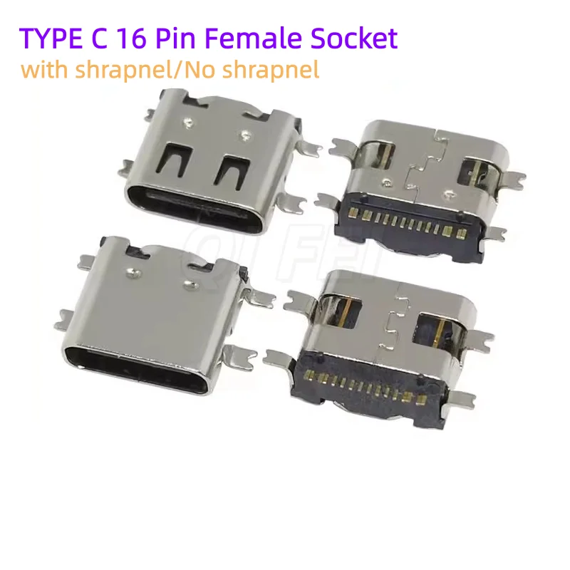 20PCS USB 3.1 Type C 16 Pin Female Socket Connector SMT  with shrapnel Horizontal type Charging Port Plug Socket USB TYPE-C 16P