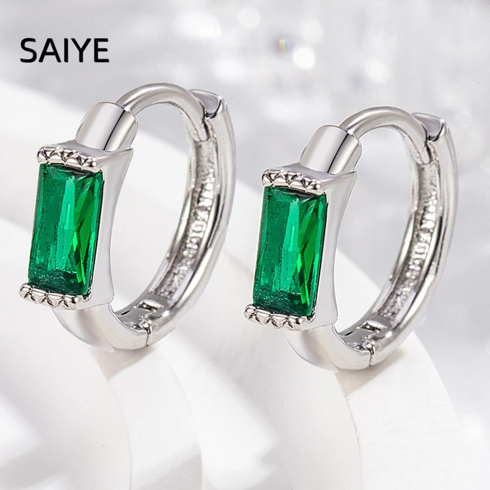 925 Sterling Silver Baguette Cut Cubic Zirconia Huggie Hoop Earrings for Women Rectangle Leverback Ear Buckle Luxury Jewelry