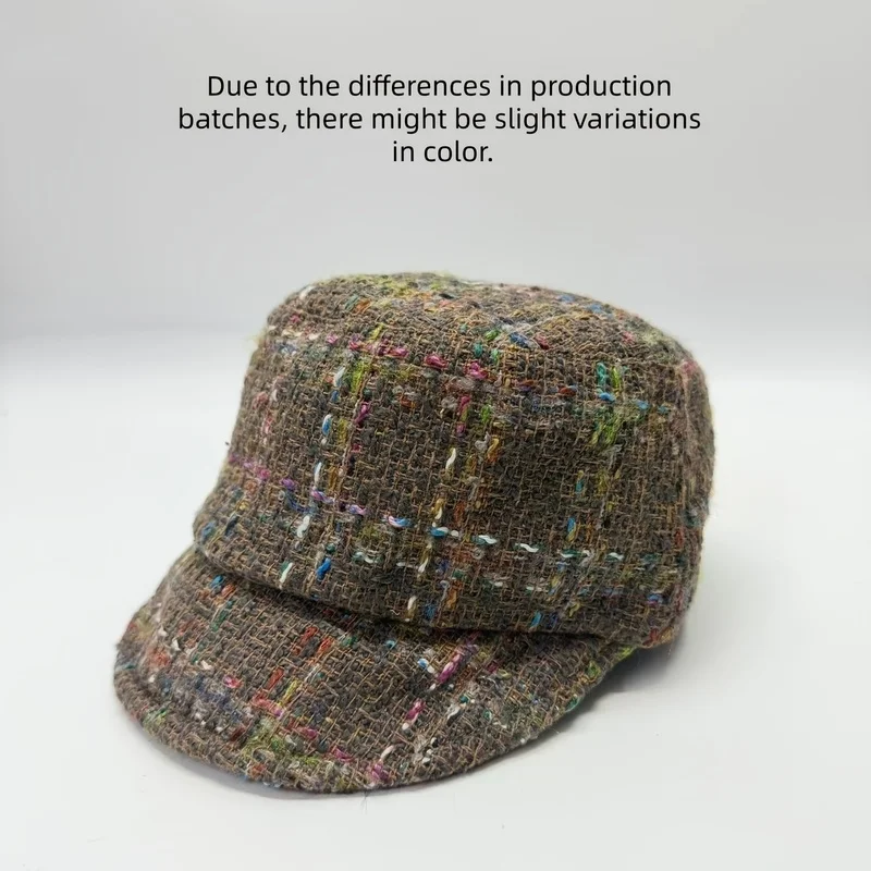 Women Vintage Plaid Newsboy Cap with Elastic & Pull String Closure Soft Warm Short Brim for Christmas Casual Daily Wear Outdoor