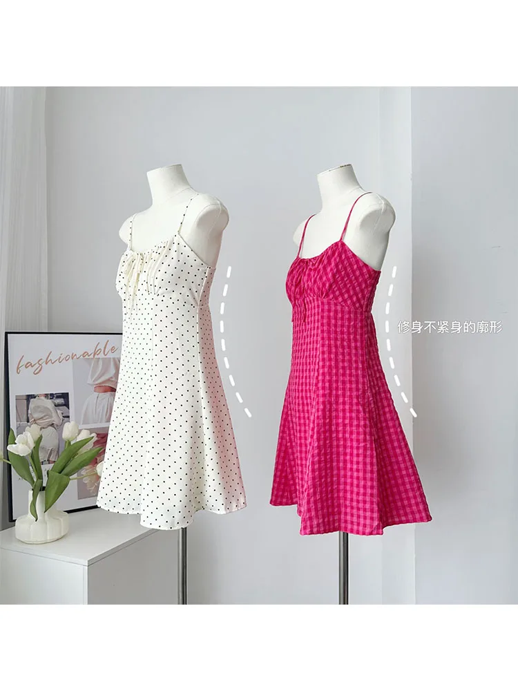 Woman A-Line Dress Bodycon Dress Spaghetti Strap Dress Frocks Polka Dot Patchwork Simple Casual Fashion Chic Sweet Gyaru