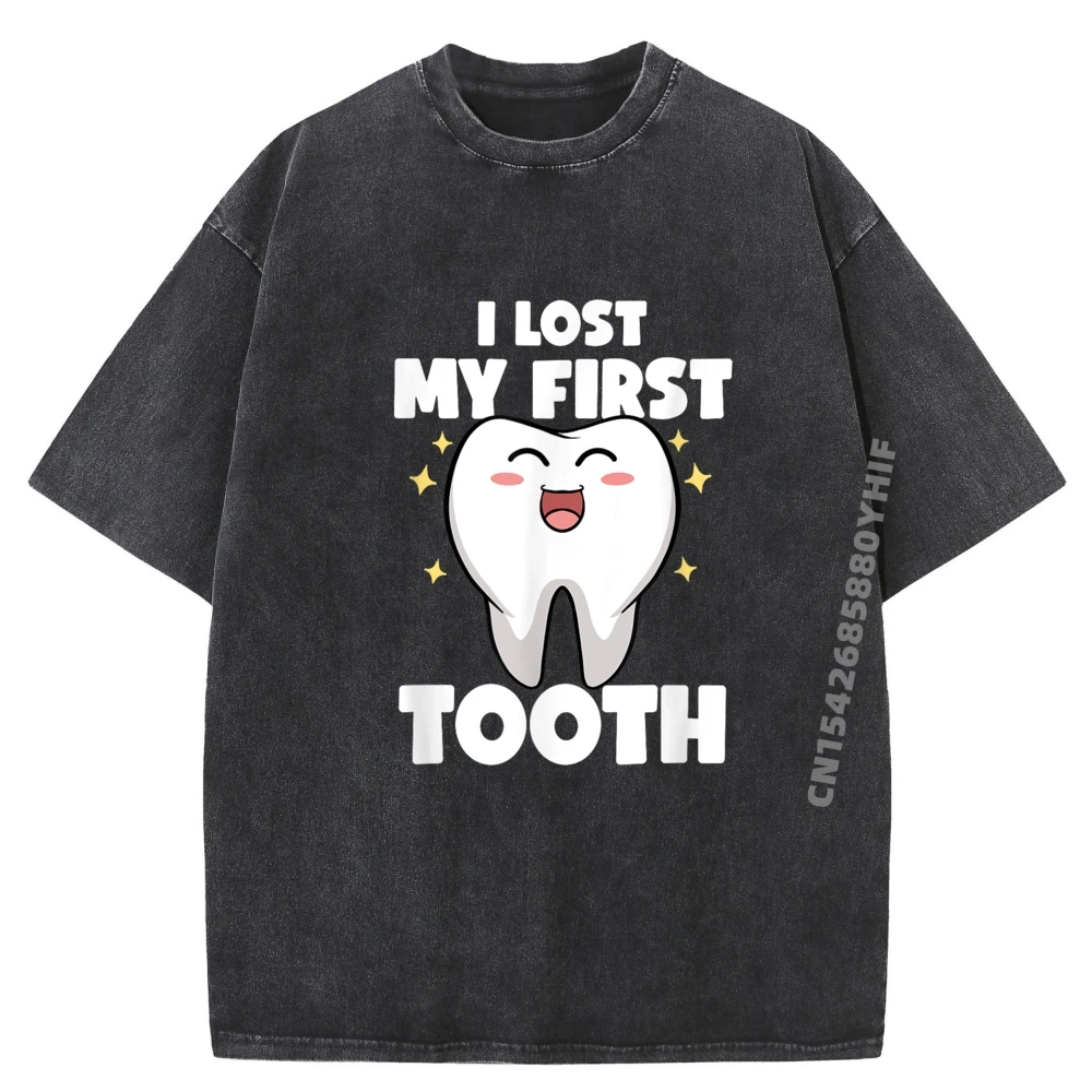 

I Lost My First Tooth Baby Teeth Pediatric Dentist Clothing Graphic Tops Mens Funny Printed Washed Shirt