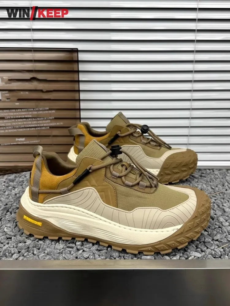 

Mens Outdoor Sport Shoes Lace Up Round Toe Thick Bottom Patchwork Running Trainers Breathable Comfortable Jogging Sneakers