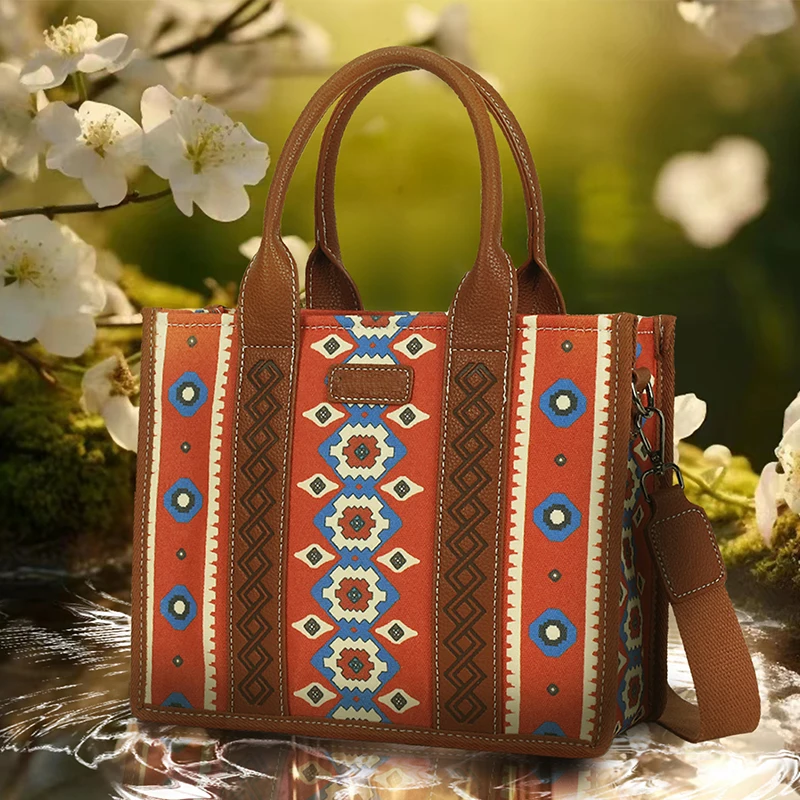 Imagem -03 - Bolsa de Ombro de Grande Capacidade para Mulheres Lona Bolsala Impressa Ocidental Bolsas Astecas Boho Cowgirls Wrangler Bolsa de Compras Comutador Nova