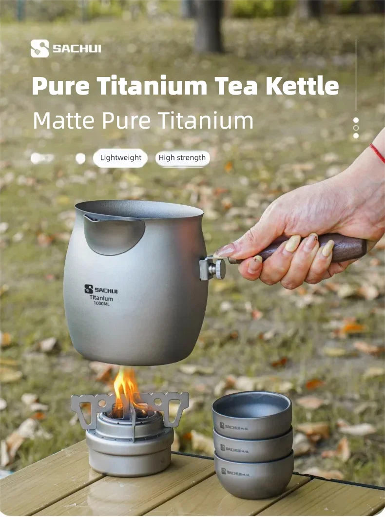 Reiner Titan-Teekessel mit Teesieb, Multifunktionskessel für Outdoor-Camping, Weinwärmer, Milchtee-Topf mit Abnehmbarem Griff – Detail 1