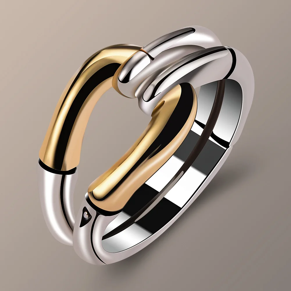 

ins style geometric bone bamboo creative two-color silver ring female