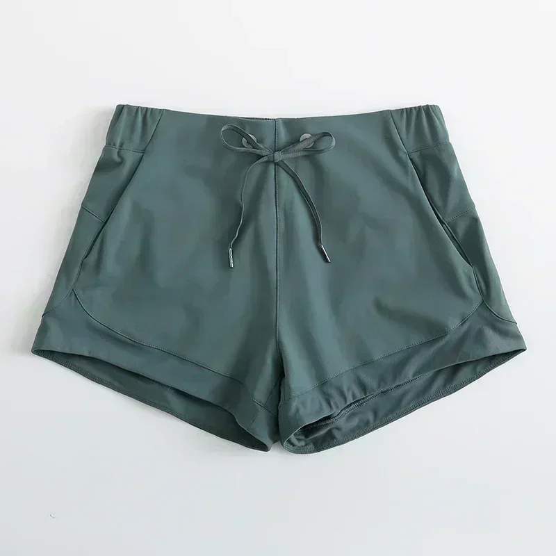 Limão-Shorts Femininos de Controle da Barriga com Bolsos de Telefone, Capris, Treino, Corrida, Costura em Malha, Tecido Elástico de 4 Vias, Shorts Esportivos