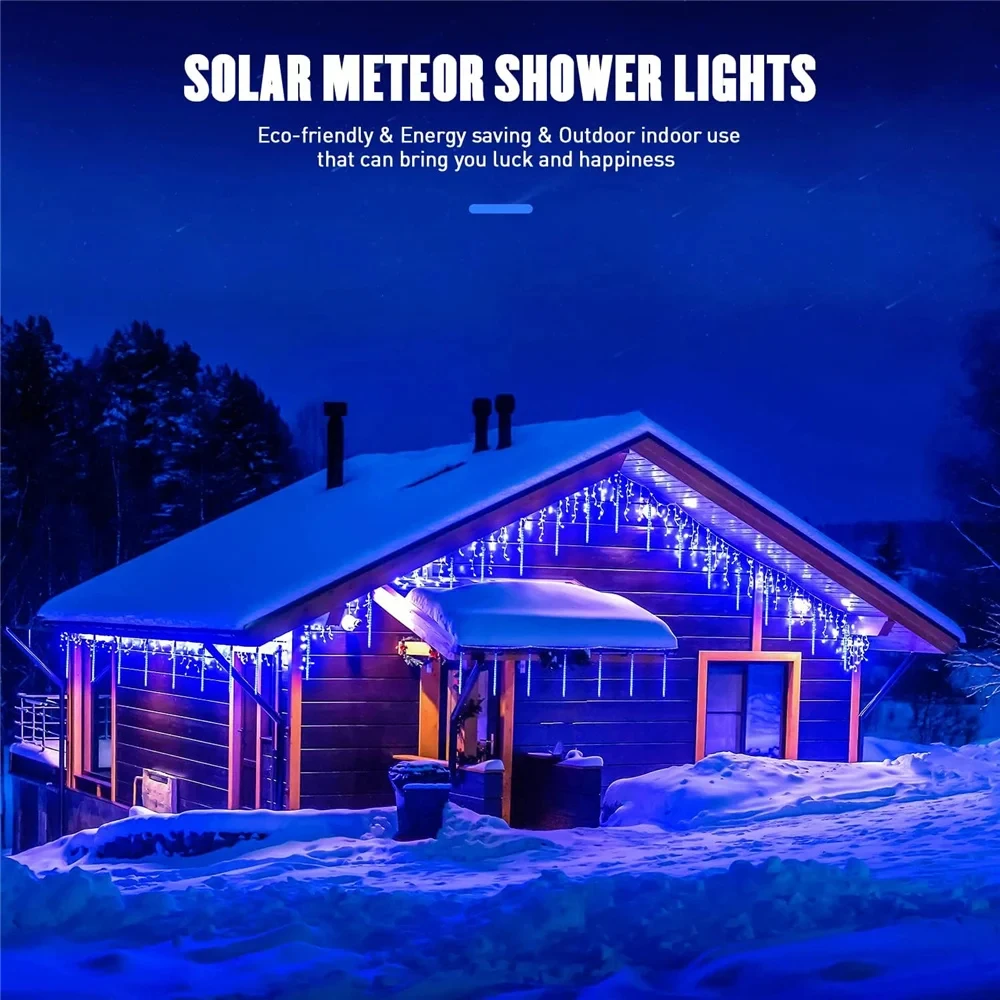 8pack 192LED Solar Meteor Shower Lights Outdoor Decorations Lights Solar Powered Falling Raindrop For Christmas Tree Party Decor