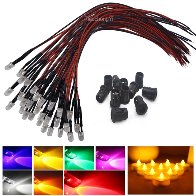 5mm świeca LED migocząca DC5V-12V 20cm wstępnie okablowana woda przezroczysta pomarańczowa czerwona żółta biała zielona niebieska dioda elektroluminescencyjna żarówka