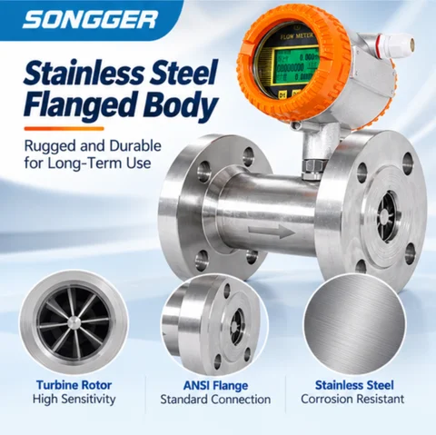 Digital Liquid Turbine Flow Meter DN4-DN200 Stainless Steel Flange LCD Flow Sensor 4-20mA RS485 for Water Diesel Oil