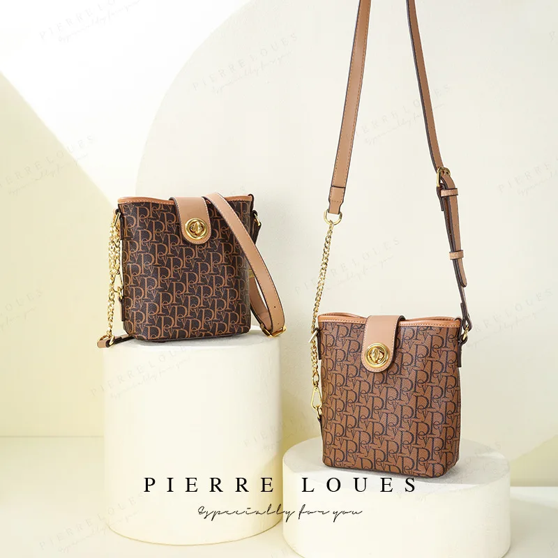 PIERRELOUES New Bag high-end exquisite large-capacity Women's bag fashion retro women's bag Bucket bag Large capacity phone bag